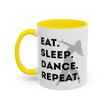 "Eat Sleep Dance Repeat" Accent Coffee Mug – Gray Dancer Graphic Ceramic Mug for Dance Lovers