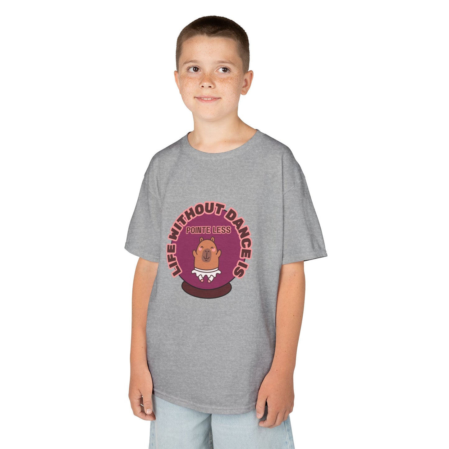 "Life Without Dance Is Pointeless" Youth Dance T-Shirt – Cute Capybara Ballerina Graphic Tee for Kids