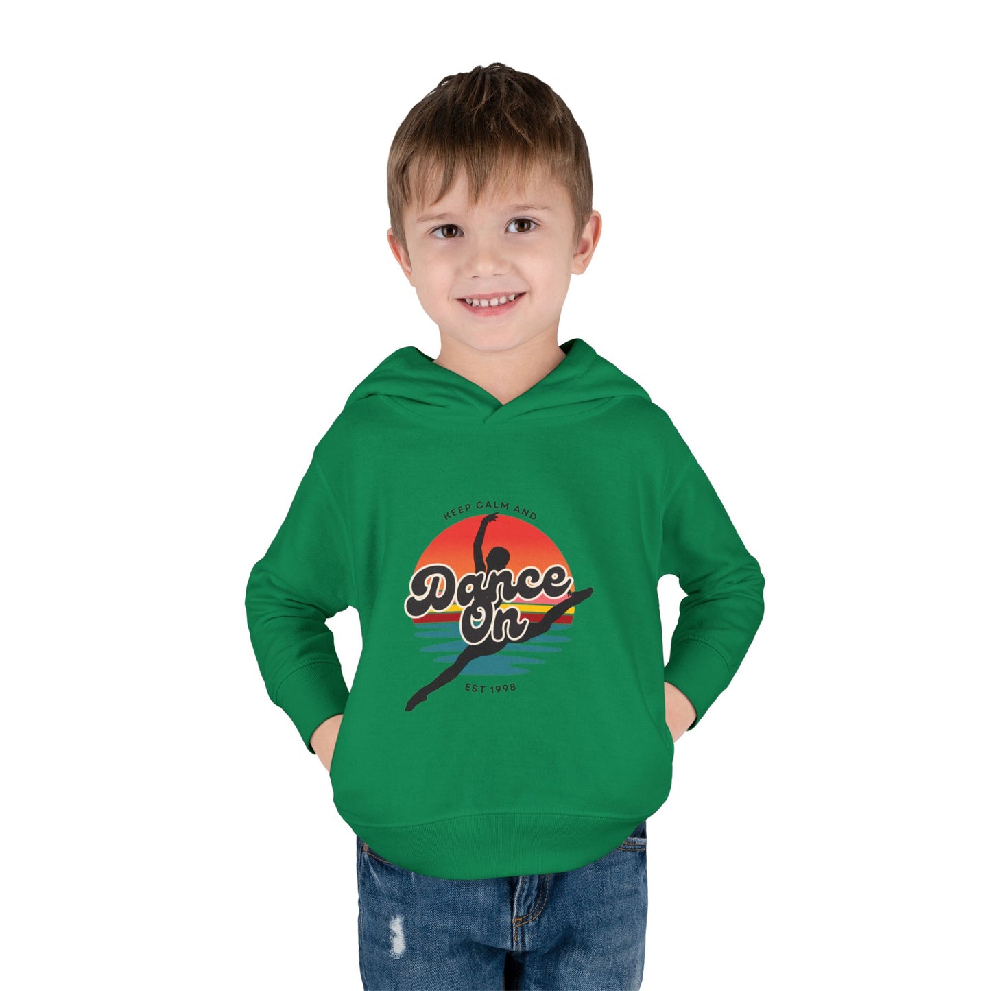“Keep Calm and Dance On” Toddler Fleece Hoodie – Retro Dancer Graphic Sweatshirt for Little Movers
