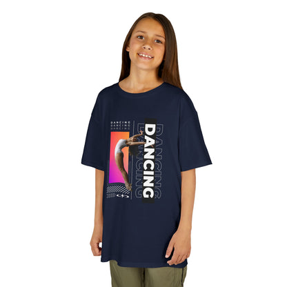 “Dancing” Youth Short Sleeve T-Shirt – Streetwear-Inspired Female Dancer Graphic – Stylish Kids Dance Apparel Tee