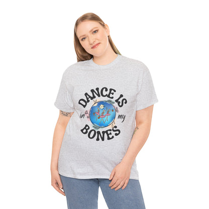 “Dance Is in My Bones” Halloween Dance T-Shirt with Dancing Skeletons Graphic - Unisex Heavy Cotton Tee
