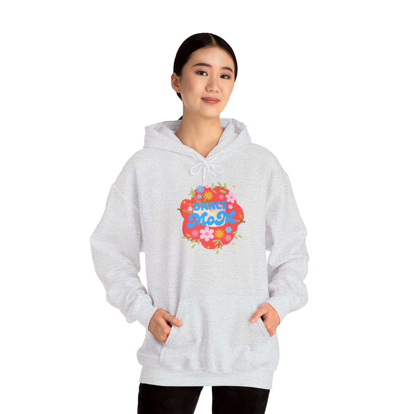 "Dance Mom" Superhero Hoodie – Floral Front Graphic & Fun Back Design | Unisex Hooded Sweatshirt for Proud Dance Parents