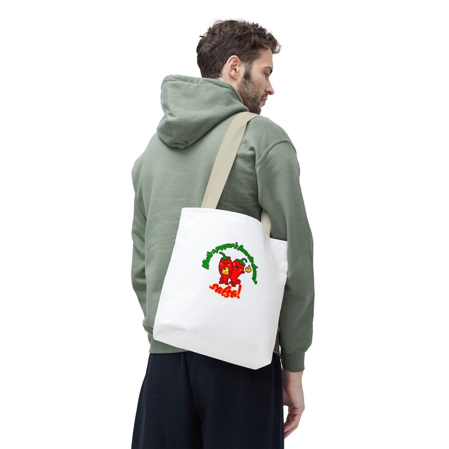 “What’s a Pepper’s Favorite Dance? Salsa!” Salsa Dance Pun Tote Bag – Funny Kawaii Pepper Graphic Canvas Bag for Dancers & Food Lovers