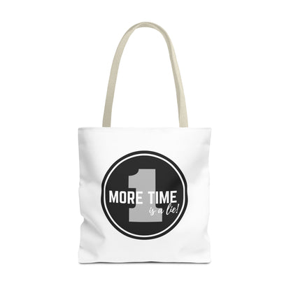 "One More Time is a Lie" Dance Tote Bag – Bold Emblem Graphic Canvas Bag for Dancers, Rehearsals & Everyday Use