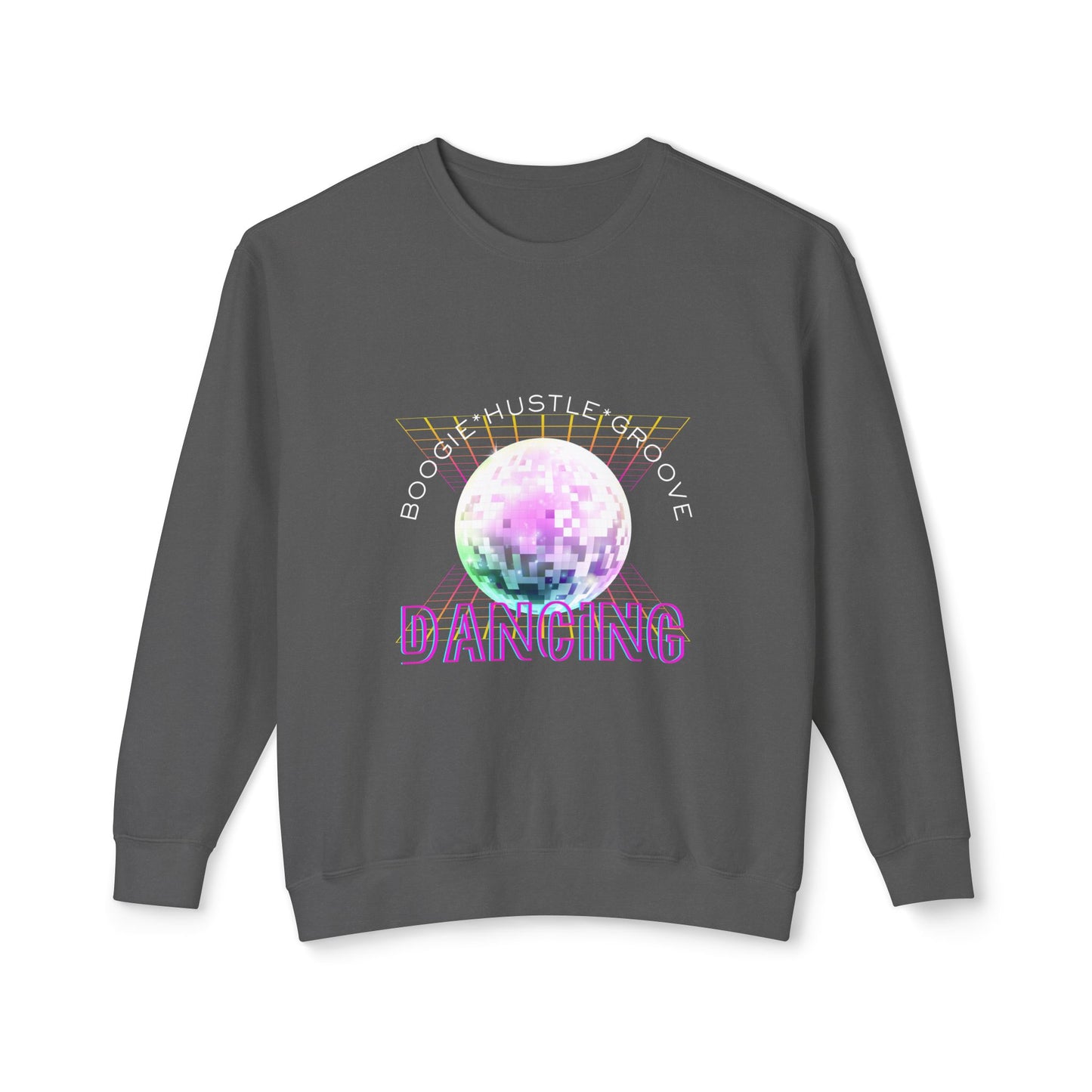 "Boogie, Hustle, Groove - Dancing" Streetwear Dance Graphic – Unisex Lightweight Crewneck Sweatshirt