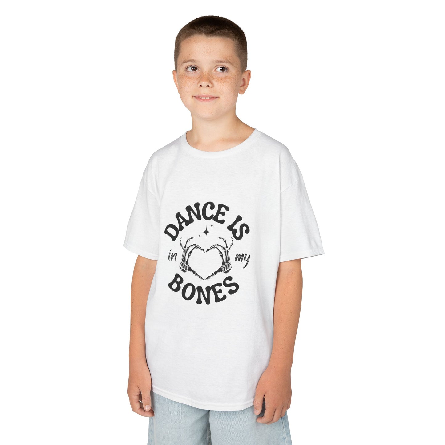 “Dance Is in My Bones” Halloween Dance T-Shirt with Cute Skeleton Heart Graphic - Kids Heavy Cotton™ Tee