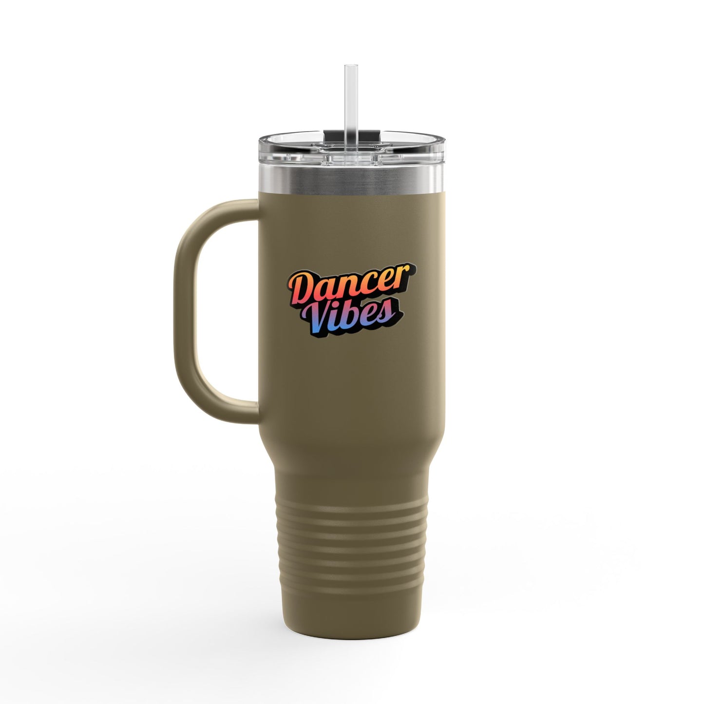 "Dancer Vibes" 40oz Insulated Travel Mug – Retro-Inspired Stainless Steel Tumbler for Dance Lovers | Hot & Cold Beverage Travel Cup with Handle and Leak-Proof Lid