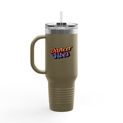 "Dancer Vibes" 40oz Insulated Travel Mug – Retro-Inspired Stainless Steel Tumbler for Dance Lovers | Hot & Cold Beverage Travel Cup with Handle and Leak-Proof Lid