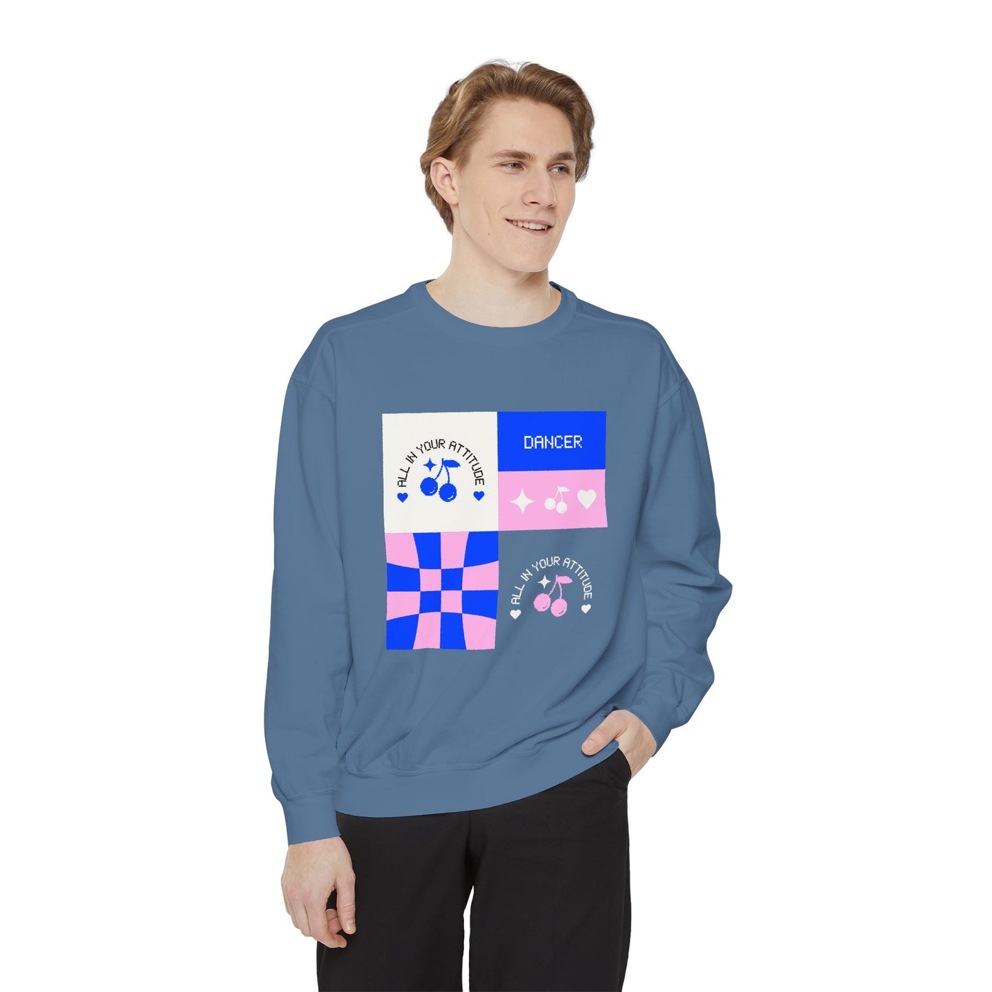 "Dancer – All in Your Attitude" Unisex Lightweight Crewneck Sweatshirt – Retro-Inspired Dance Graphic Pullover for Confident Movers & Performers