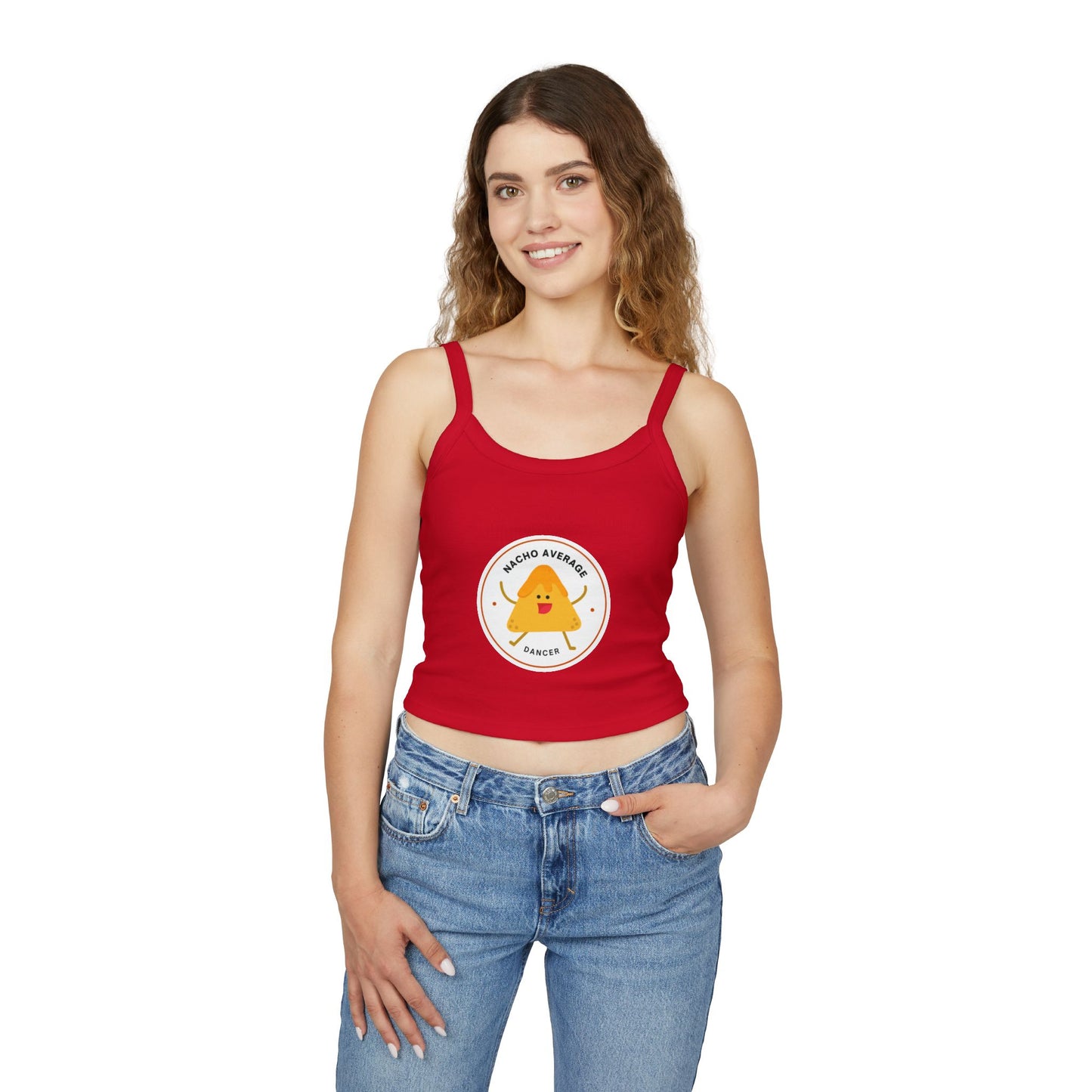 "Nacho Average Dancer" Women’s Spaghetti Strap Tank Top – Cute Nacho Dance Graphic | Funny Pun Apparel for Dancers & Food Lovers
