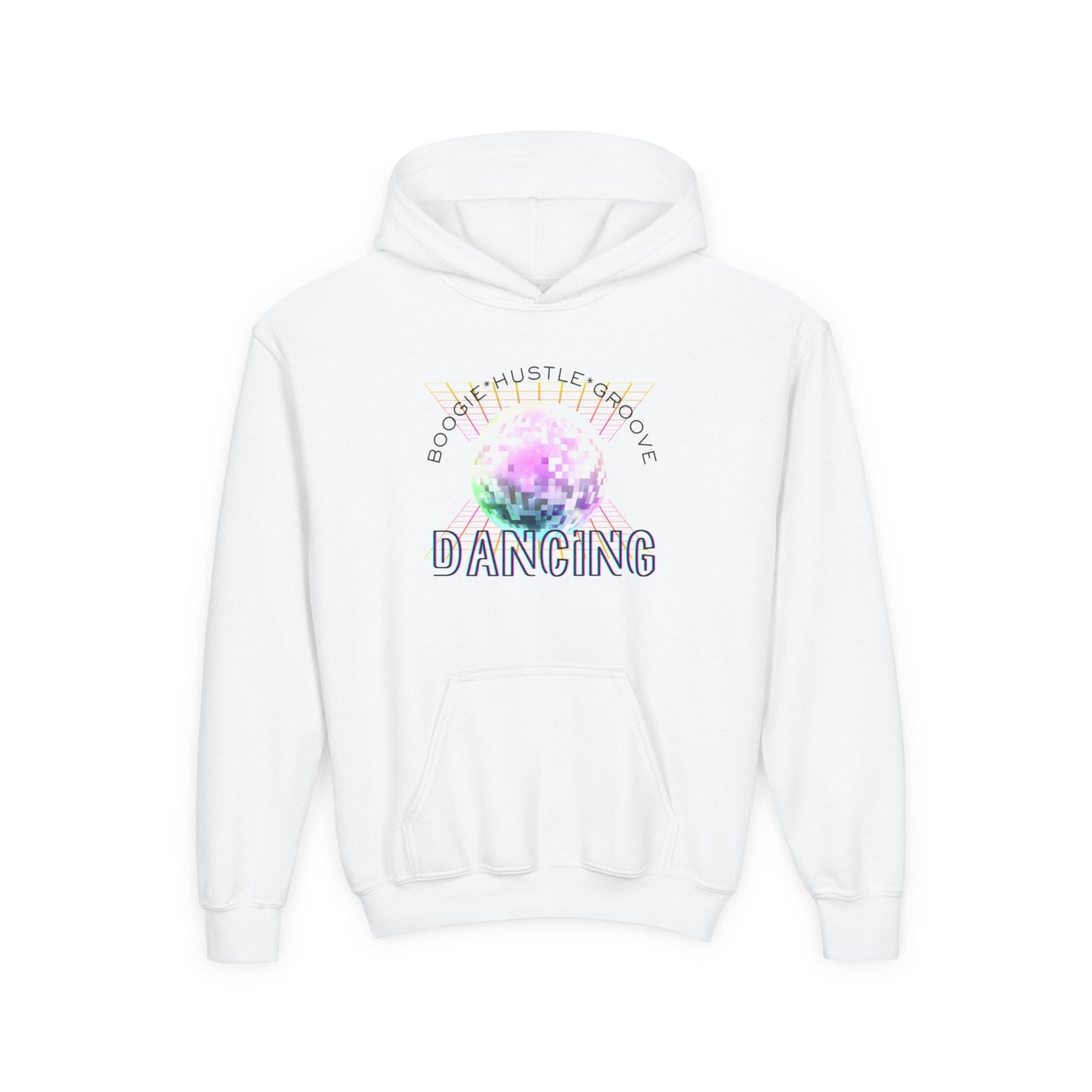 "Boogie, Hustle, Groove - Dancing" Streetwear Dance Graphic – Youth Heavy Blend Hooded Sweatshirt