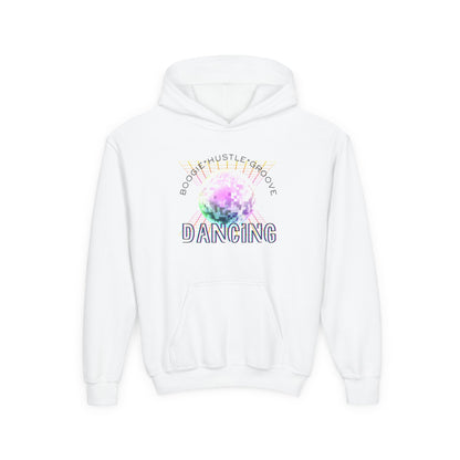 "Boogie, Hustle, Groove - Dancing" Streetwear Dance Graphic – Youth Heavy Blend Hooded Sweatshirt