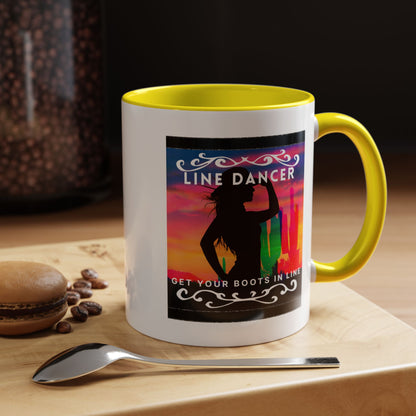 "Line Dancer" Accent Coffee Mug – Cute Cowgirl Graphic Ceramic Mug for Country Dance Lovers