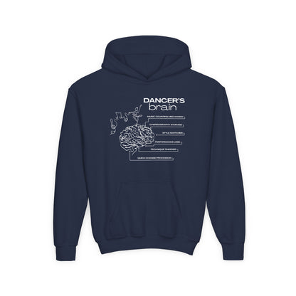 “Dancer’s Brain” Unisex Youth Hoodie with Funny Dance Brain Graphic – Personalized Dance Hoodie for Kids & Teens, Custom Name or Studio Option