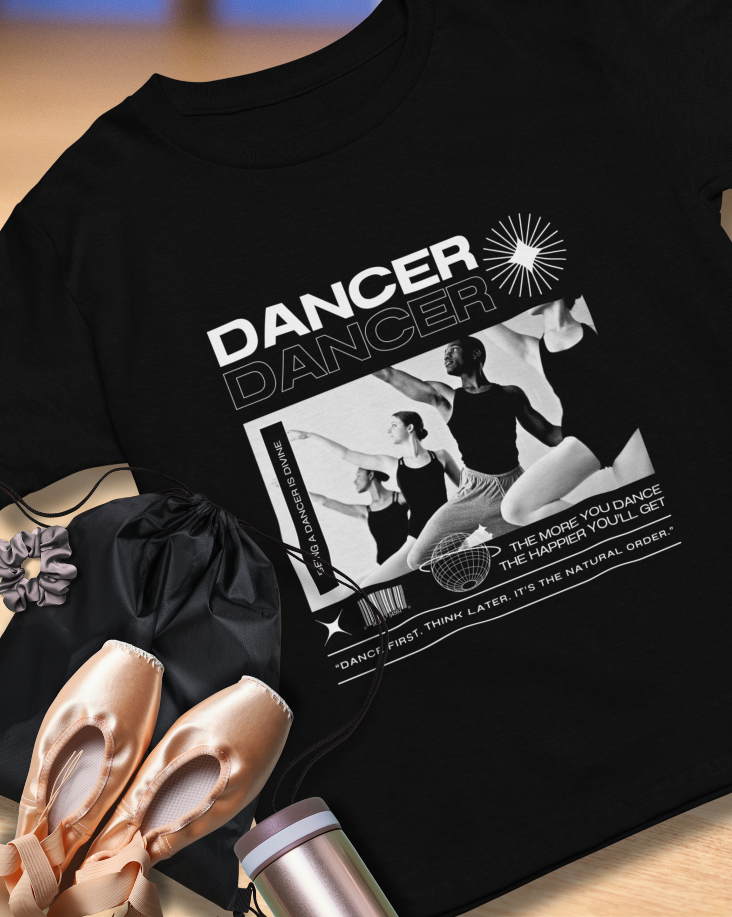 "Dancer" with ballet dancers at the Barre - Unisex Heavy Cotton Tee | Streetwear-Inspired Ballet Training Graphic T-Shirt for Dance Lovers