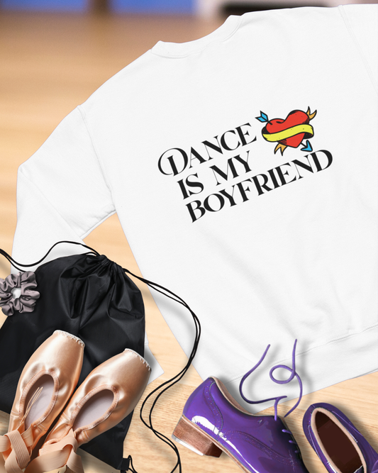 Dance Is My Boyfriend Unisex Crewneck Sweatshirt – Cute Heart Tattoo Graphic Dance Lover Pullover