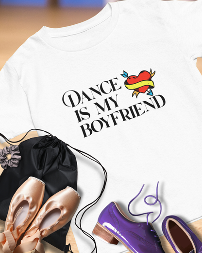 "Dance Is My Boyfriend" Unisex Heavy Cotton Tee – Cute Heart Tattoo Graphic Dance Lover T-Shirt