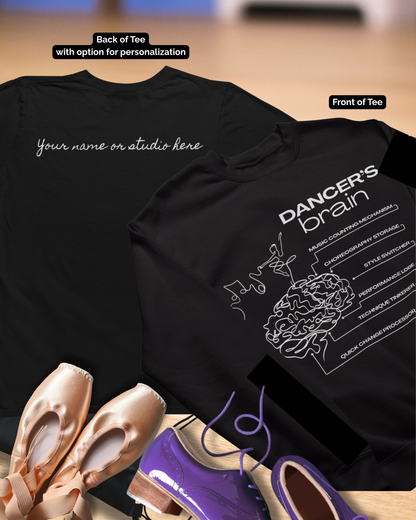 “Dancer’s Brain” Unisex Long Sleeve Tee – Funny Ballet & Dance Graphic Shirt with Labeled Brain Design + Optional Name or Studio Personalization