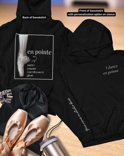 "I Dance En Pointe" Unisex Hoodie – Ballet-Themed Personalized Hoodie for Teens and Adults Featuring X-Ray Foot Design