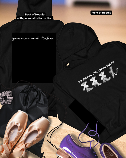 “Human or Dancer” Unisex Youth Hoodie with Cute X-Ray Ballet Feet Graphic – Personalized Dance Hoodie for Kids & Teens, Custom Name or Studio Option
