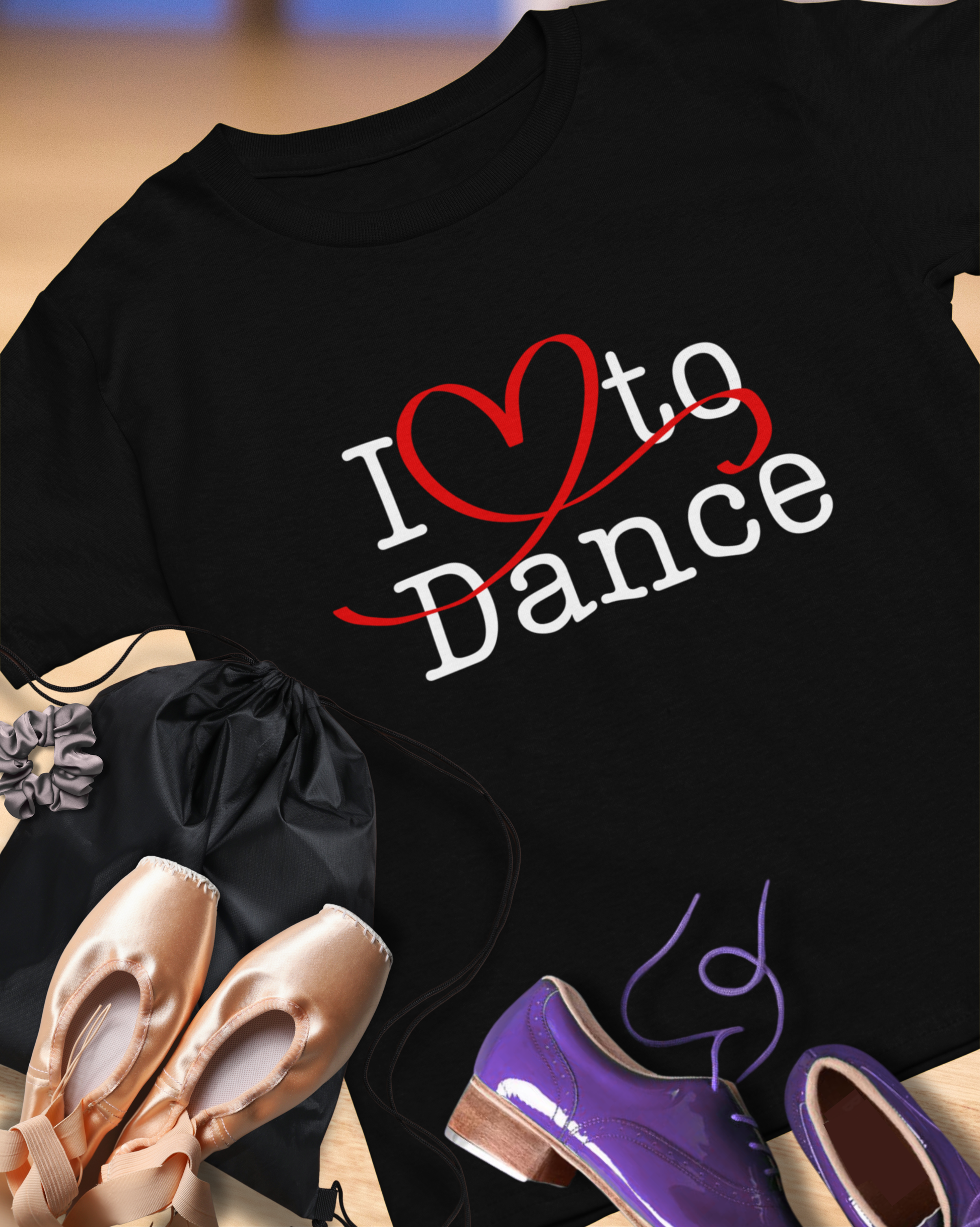 I love to Dance Tee flat lay mock
