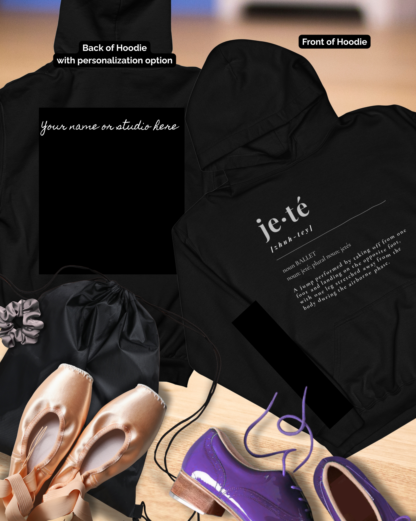 Jeté Definition Unisex Youth Hoodie – Ballet Term Graphic Dance Hoodie for Kids & Teens, Personalized with Name or Studio