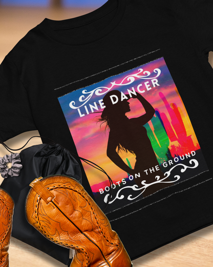 "Line Dancer" Unisex Heavy Cotton T-Shirt – Western Country Dance Graphic Tee – 'Get Your Boots in Line' Cowboy-Inspired Shirt