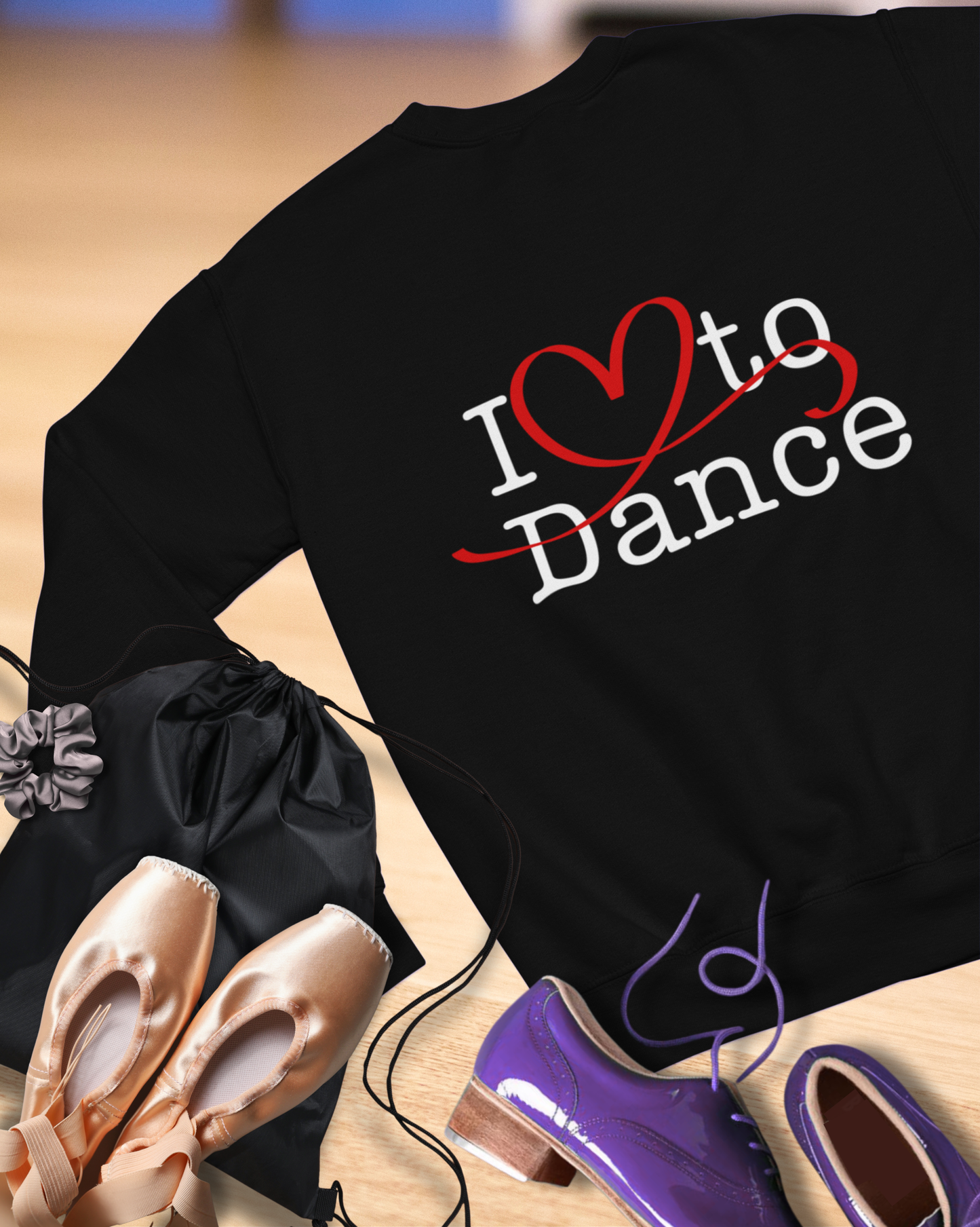"I Love to Dance" Unisex Crewneck Sweatshirt – Dance Lover Gift with Hand-Drawn Heart Graphic