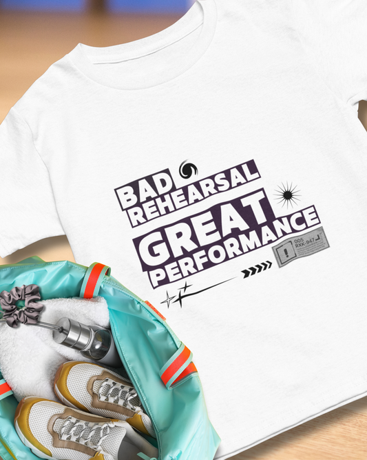 "Bad Rehearsal, Great Performance" Dance Quote Tee – Unisex Heavy Cotton T-Shirt with Streetwear-Inspired Graphic for Dancers