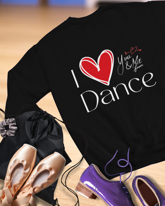 "I Love Dance" Unisex Crewneck Sweatshirt – Hand-Drawn Heart & Note Graphic Dance Lover Pullover