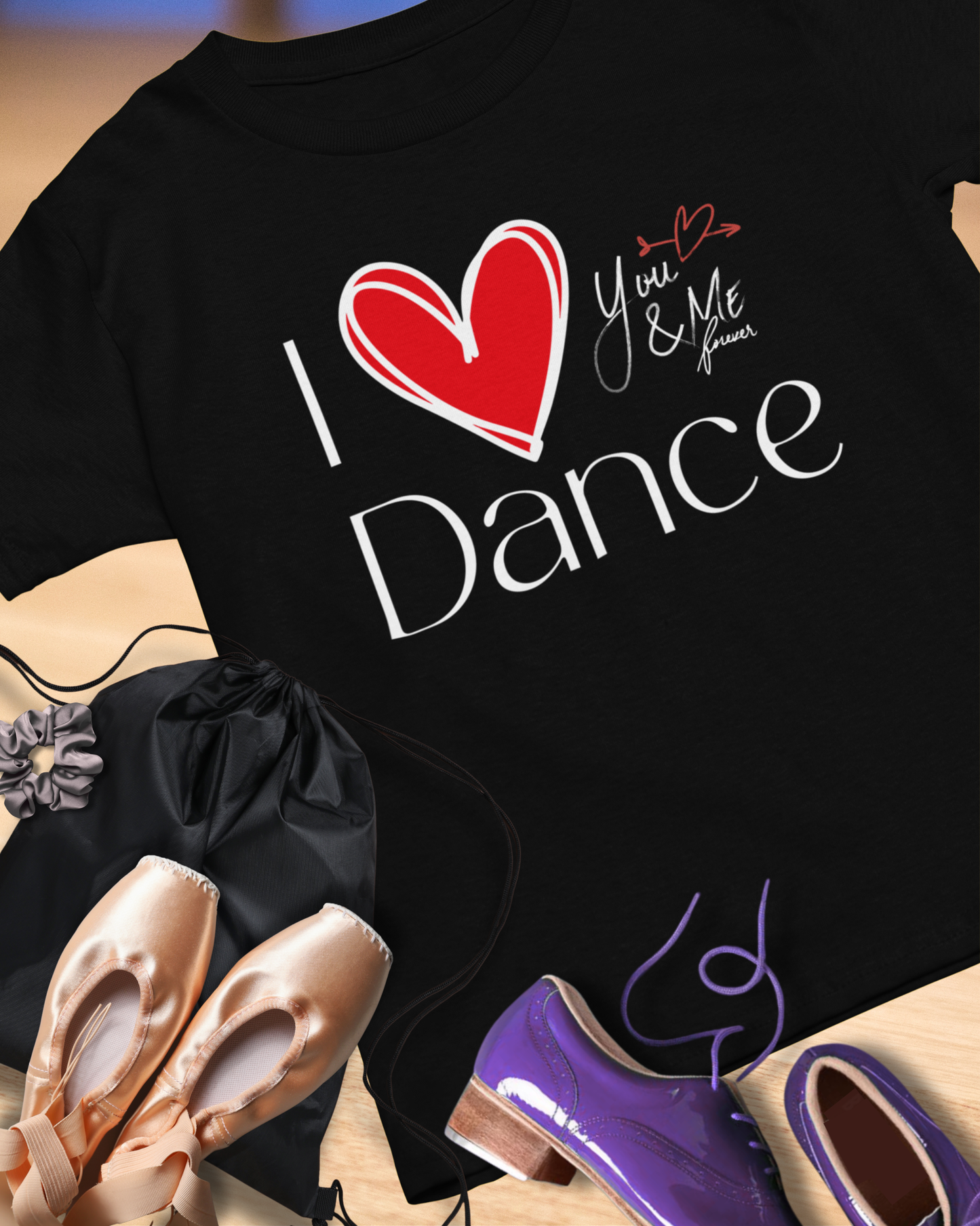 I love Dance tee Handwritten Note flat lay mock